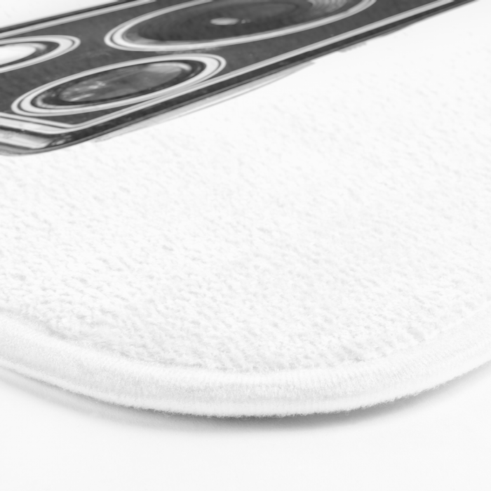 A Kodak Brownie analog vintage camera on a white background  Retro photography in black and white Bath Mat Gallery Image 3