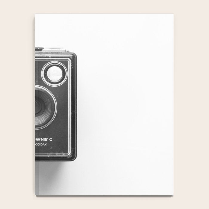 A Kodak Brownie analog vintage camera on a white background  Retro photography in black and white Notebook Gallery Image 4