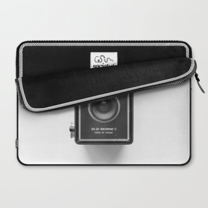 A Kodak Brownie analog vintage camera on a white background  Retro photography in black and white Laptop Sleeve Gallery Image 2