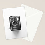A Kodak Brownie analog vintage camera on a white background  Retro photography in black and white Stationery Card Gallery Image 2
