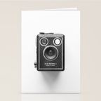 A Kodak Brownie analog vintage camera on a white background  Retro photography in black and white Stationery Card Gallery Image 2