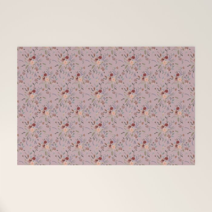 Bohemian Watercolor Floral - Cool Pink Welcome Mat Gallery Image 1