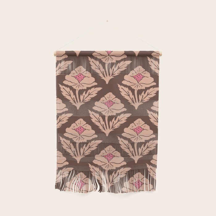 Heirloom Floral Block Print - Pink Brown Wall Hanging Gallery Image 1