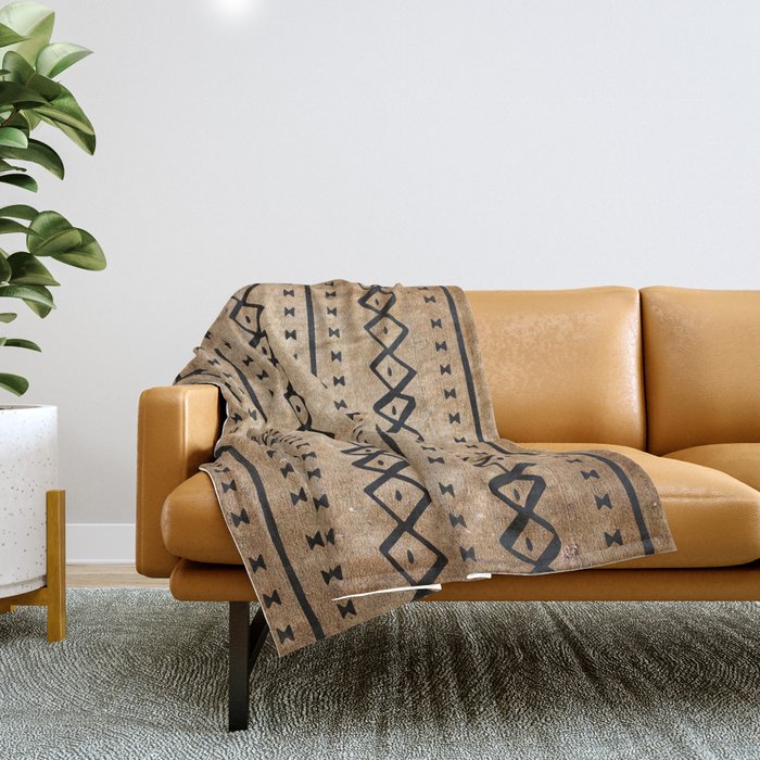 Black and Brown Texture Mud Cloth Pattern  Throw Blanket Gallery Image 1