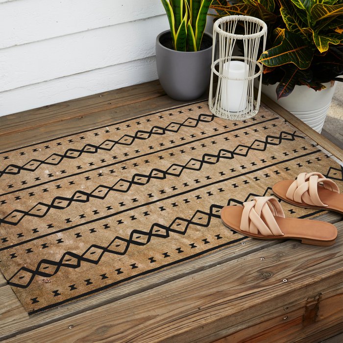 Black and Brown Texture Mud Cloth Pattern  Outdoor Rug Gallery Image 2