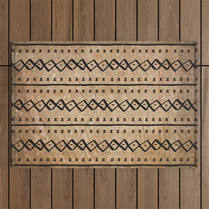 Black and Brown Texture Mud Cloth Pattern  Outdoor Rug Gallery Image 1