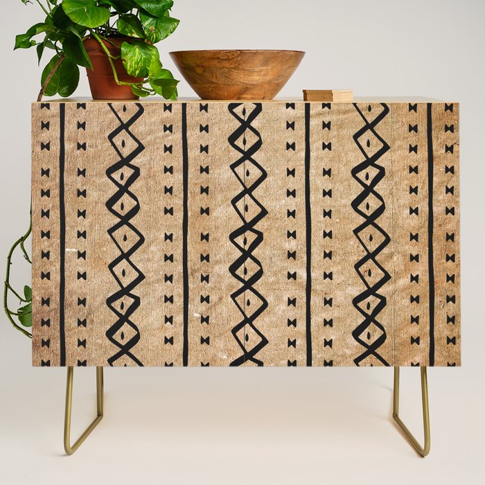 Black and Brown Texture Mud Cloth Pattern  Credenza Gallery Image 1
