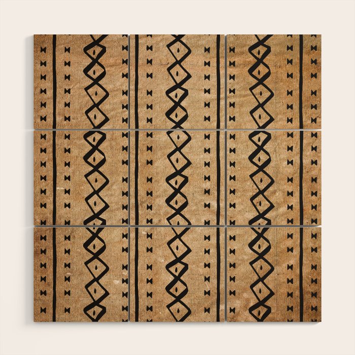 Black and Brown Texture Mud Cloth Pattern  Wood Wall Art