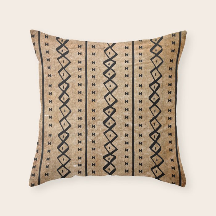 Black and Brown Texture Mud Cloth Pattern  Throw Pillow