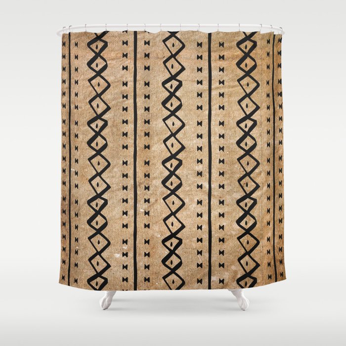 Black and Brown Texture Mud Cloth Pattern  Shower Curtain Gallery Image 1