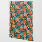 Summer Pomegranate, Tropical Fruit Illustration, Colorful Eclectic Bohemian Juicy Summer Botanical Wallpaper Gallery Image 2
