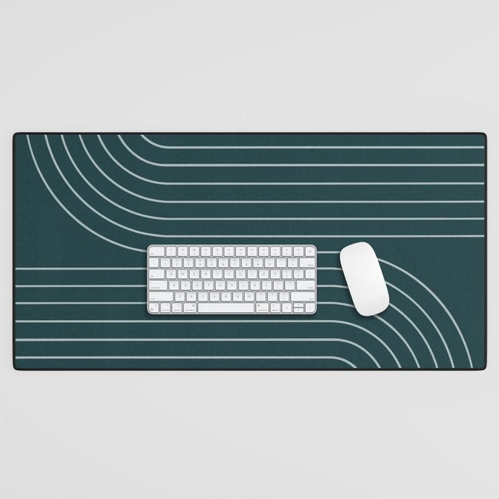 Minimal Line Curvature XCII Dark Teal Green Mid Century Modern Arch Abstract Desk Mat Gallery Image 1
