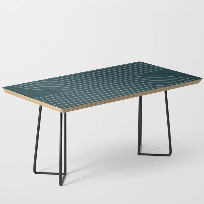 Minimal Line Curvature XCII Dark Teal Green Mid Century Modern Arch Abstract Coffee Table Gallery Image 1