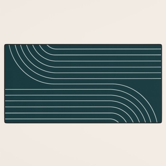 Minimal Line Curvature XCII Dark Teal Green Mid Century Modern Arch Abstract Desk Mat Gallery Image 3