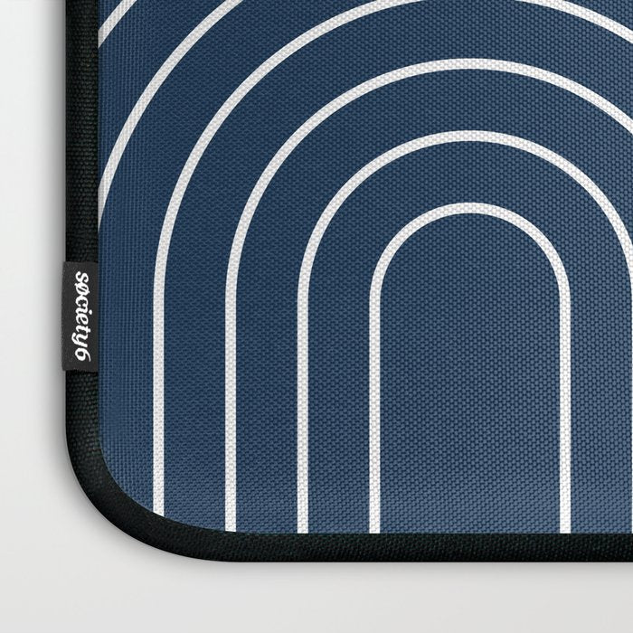Mid Century Modern Geometric 83 in Navy Blue and Orange (Rainbow and Sun Abstraction) Laptop Sleeve Gallery Image 3
