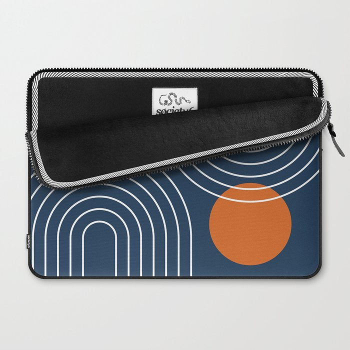 Mid Century Modern Geometric 83 in Navy Blue and Orange (Rainbow and Sun Abstraction) Laptop Sleeve Gallery Image 2