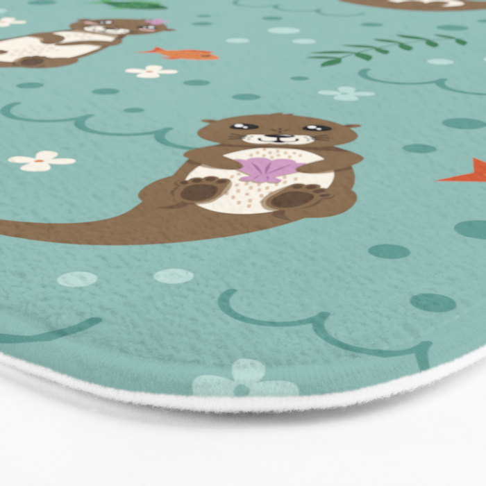 Kawaii Otters Playing Underwater Bath Mat Gallery Image 3