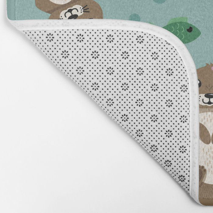 Kawaii Otters Playing Underwater Bath Mat Gallery Image 2