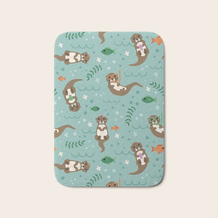 Kawaii Otters Playing Underwater Bath Mat Gallery Image 1
