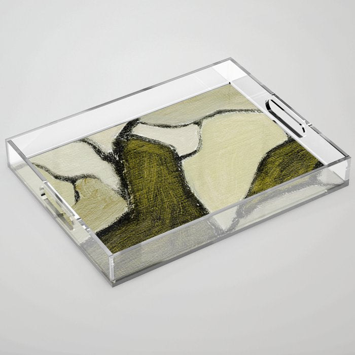 Olive Green Abstract Art Acrylic Tray Gallery Image 1