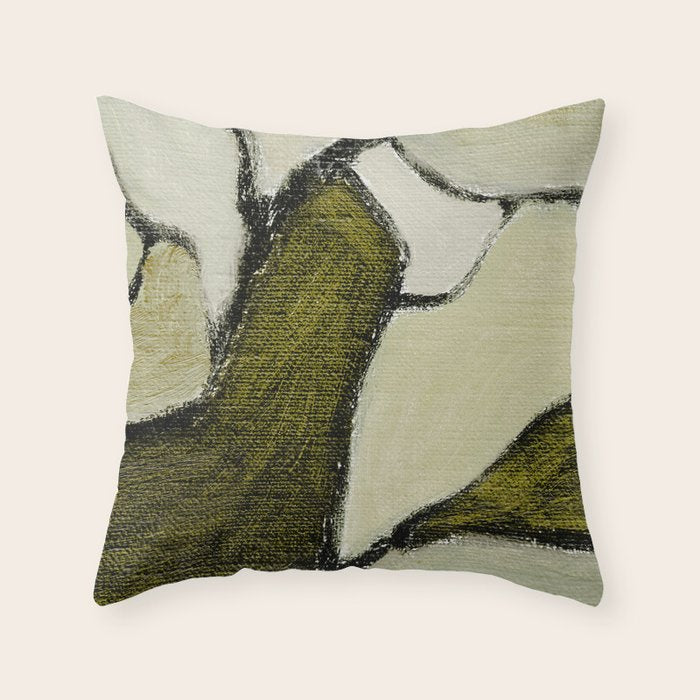 Olive Green Abstract Art Throw Pillow Gallery Image 1