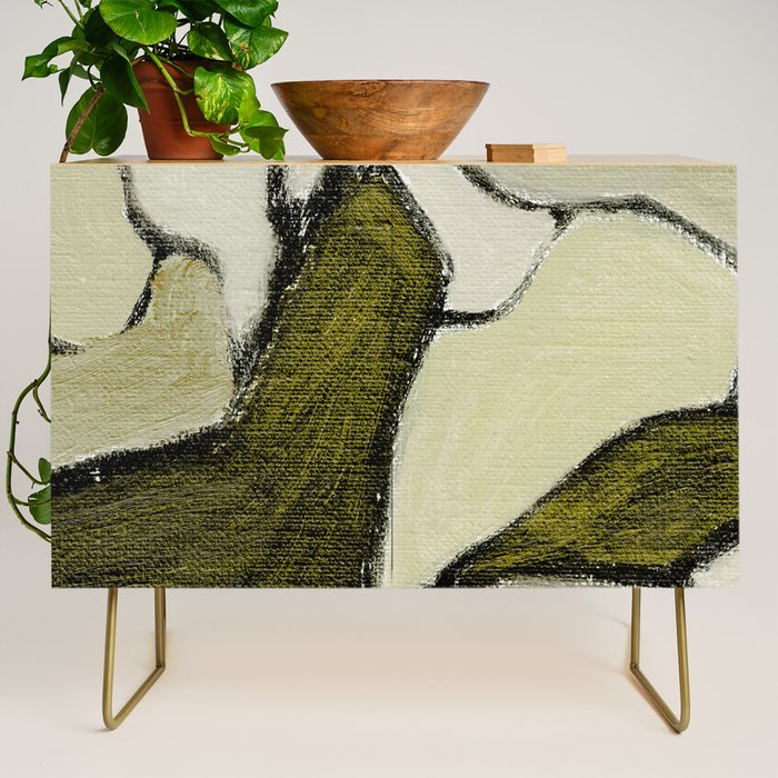 Olive Green Abstract Art Credenza Gallery Image 1