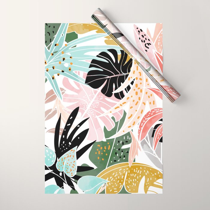 Veronica, Tropical Eclectic Bold Monstera Palm Illustration Nature Modern Colorful Jungle Wrapping Paper Gallery Image 1