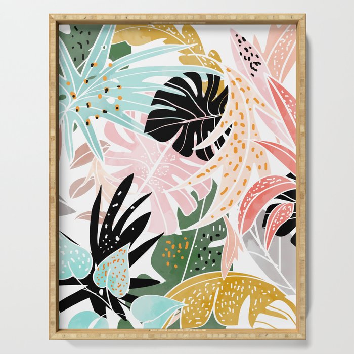 Veronica, Tropical Eclectic Bold Monstera Palm Illustration Nature Modern Colorful Jungle Serving Tray Gallery Image 1