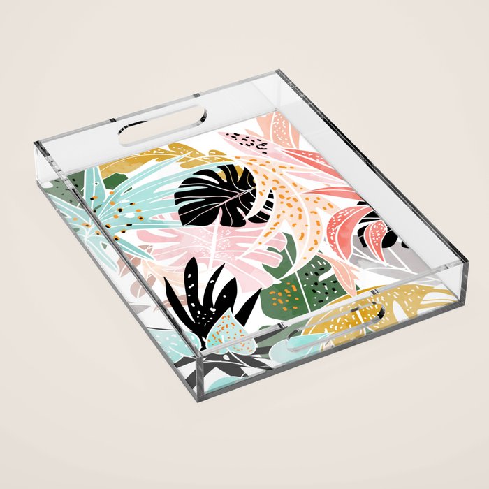 Veronica, Tropical Eclectic Bold Monstera Palm Illustration Nature Modern Colorful Jungle Acrylic Tray Gallery Image 1
