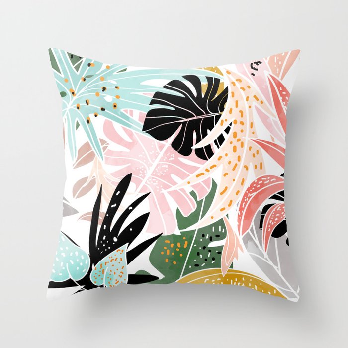 Veronica, Tropical Eclectic Bold Monstera Palm Illustration Nature Modern Colorful Jungle Throw Pillow Gallery Image 1