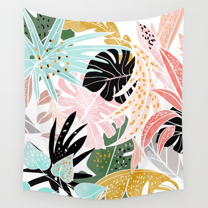 Veronica, Tropical Eclectic Bold Monstera Palm Illustration Nature Modern Colorful Jungle Wall Tapestry Gallery Image 1
