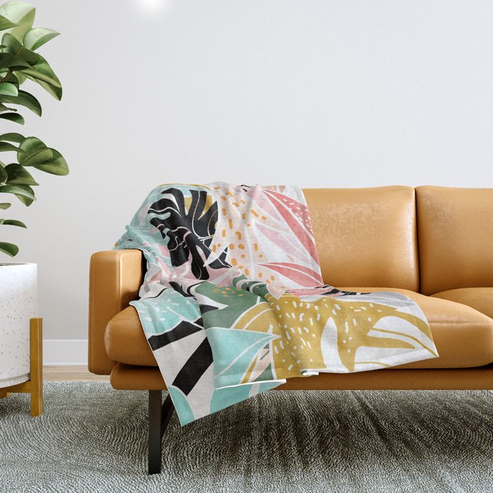 Veronica, Tropical Eclectic Bold Monstera Palm Illustration Nature Modern Colorful Jungle Throw Blanket Gallery Image 1