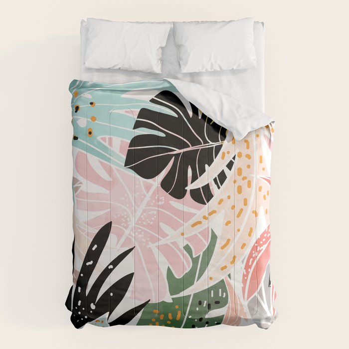 Veronica, Tropical Eclectic Bold Monstera Palm Illustration Nature Modern Colorful Jungle Comforter Gallery Image 6