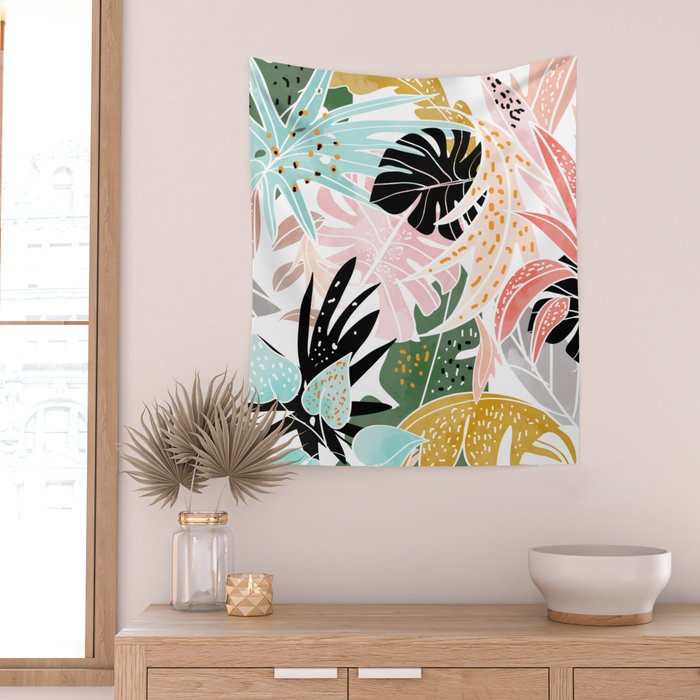 Veronica, Tropical Eclectic Bold Monstera Palm Illustration Nature Modern Colorful Jungle Wall Tapestry Gallery Image 2