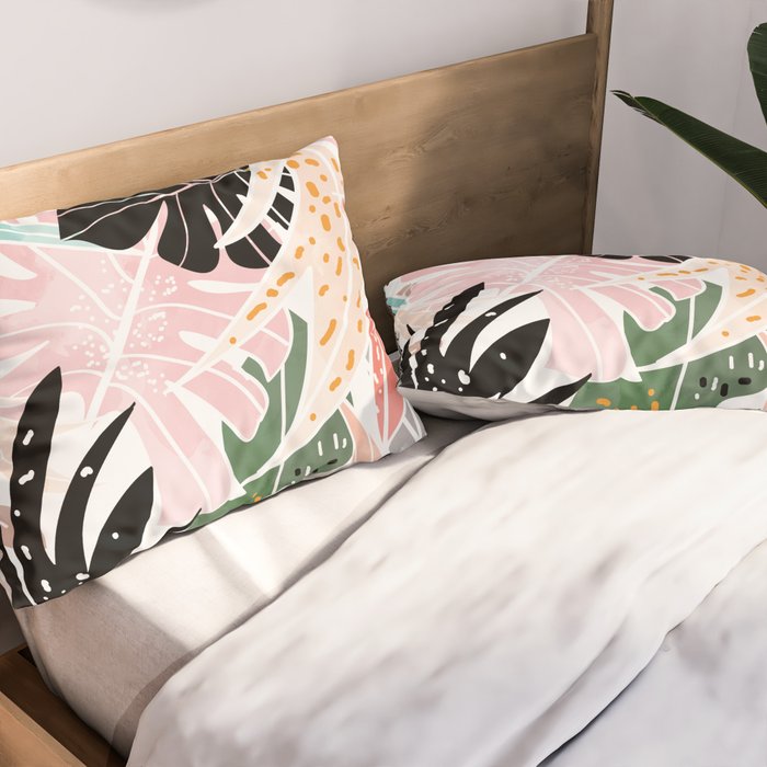 Veronica, Tropical Eclectic Bold Monstera Palm Illustration Nature Modern Colorful Jungle Pillow Sham Gallery Image 2