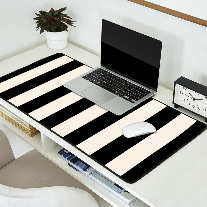 Black And Cream White Vertical Stripes Desk Mat Gallery Image 2