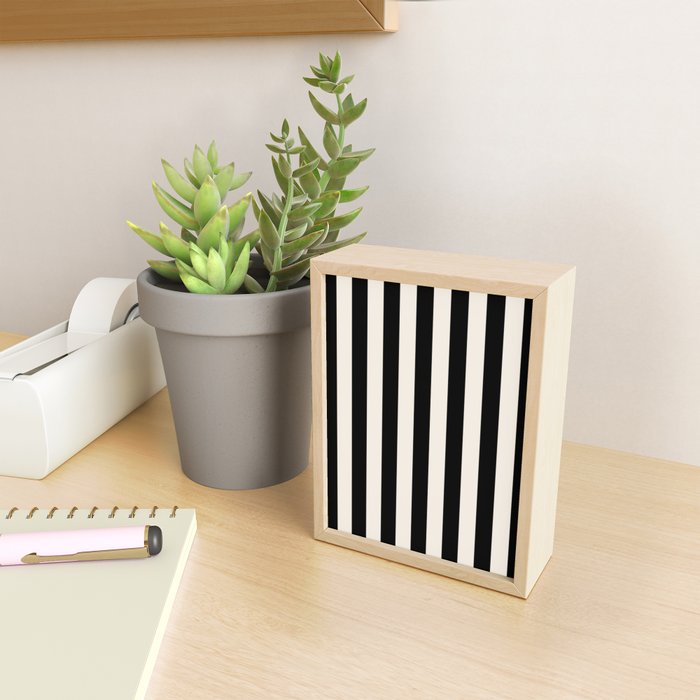 Black And Cream White Vertical Stripes Mini Art Print Gallery Image 2