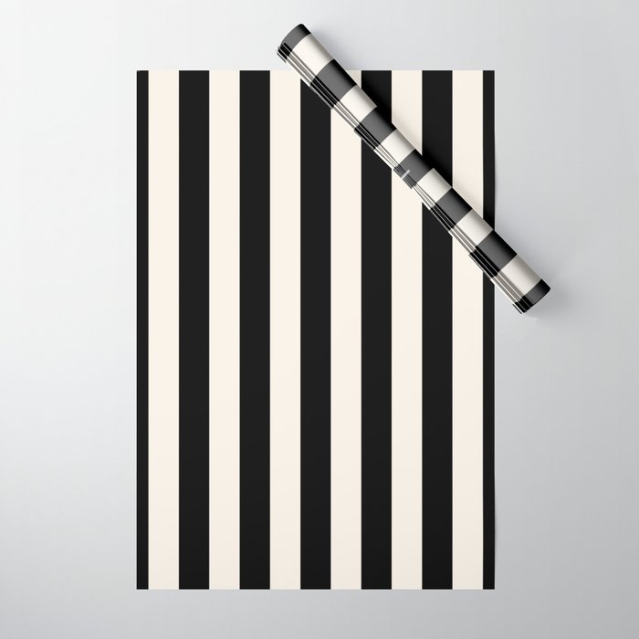 Black And Cream White Vertical Stripes Wrapping Paper Gallery Image 1