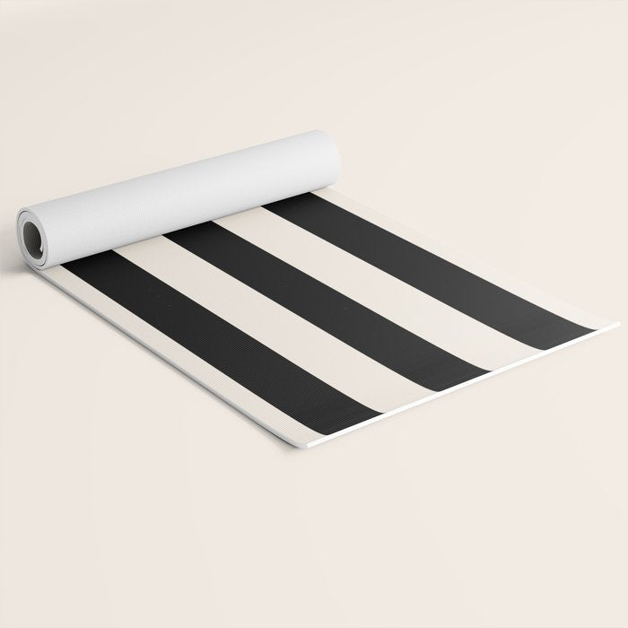 Black And Cream White Vertical Stripes Yoga Mat Gallery Image 2