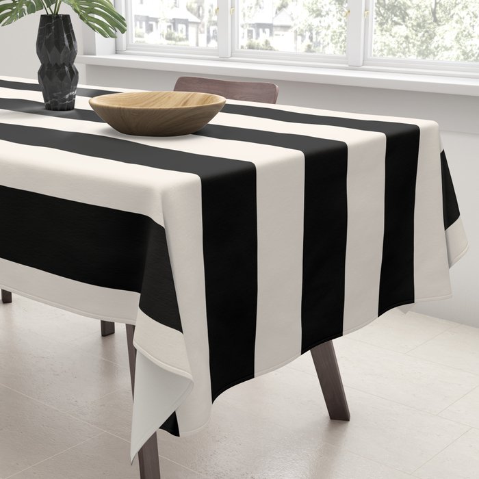 Black And Cream White Vertical Stripes Tablecloth Gallery Image 3