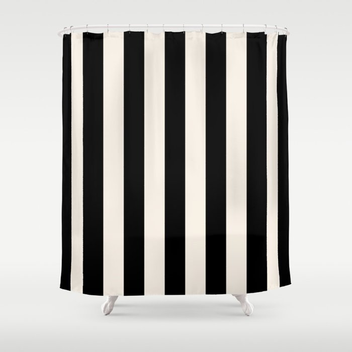 Black And Cream White Vertical Stripes Shower Curtain Gallery Image 1