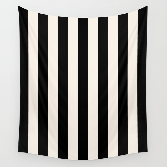 Black And Cream White Vertical Stripes Wall Tapestry Gallery Image 1