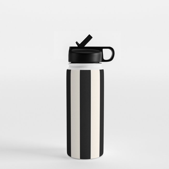 Black And Cream White Vertical Stripes Water Bottle Gallery Image 1
