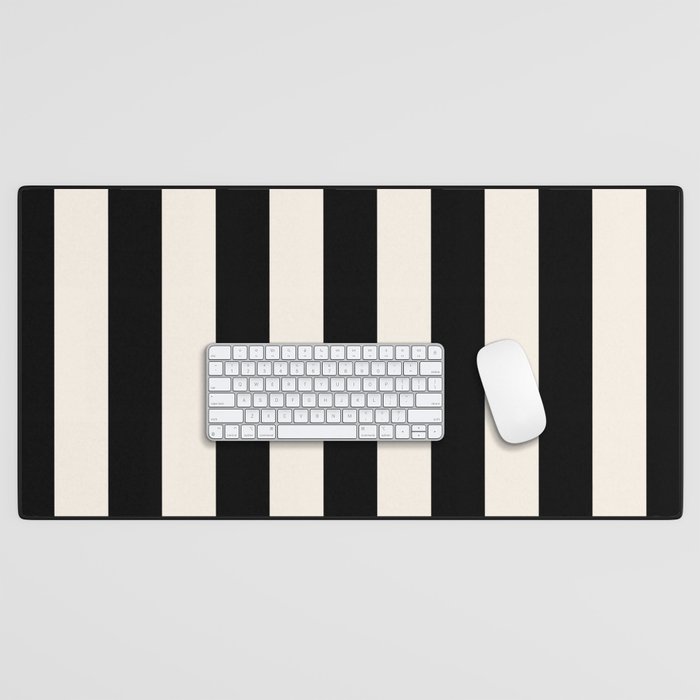 Black And Cream White Vertical Stripes Desk Mat Gallery Image 1