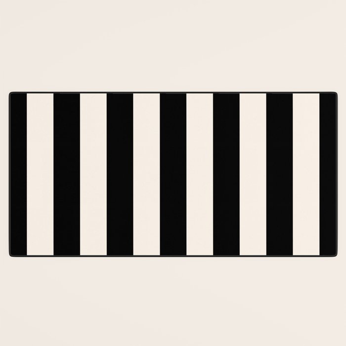 Black And Cream White Vertical Stripes Desk Mat Gallery Image 3