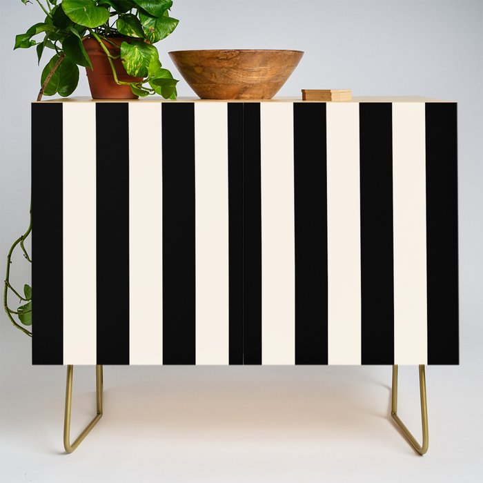 Black And Cream White Vertical Stripes Credenza Gallery Image 1