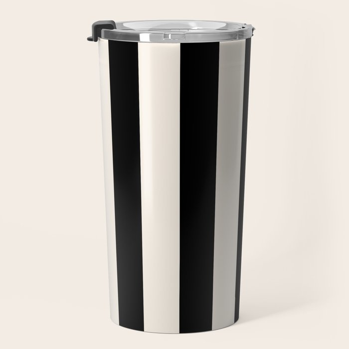 Black And Cream White Vertical Stripes Travel Mug Gallery Image 3
