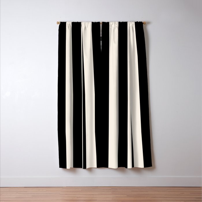 Black And Cream White Vertical Stripes Window Curtain Gallery Image 3