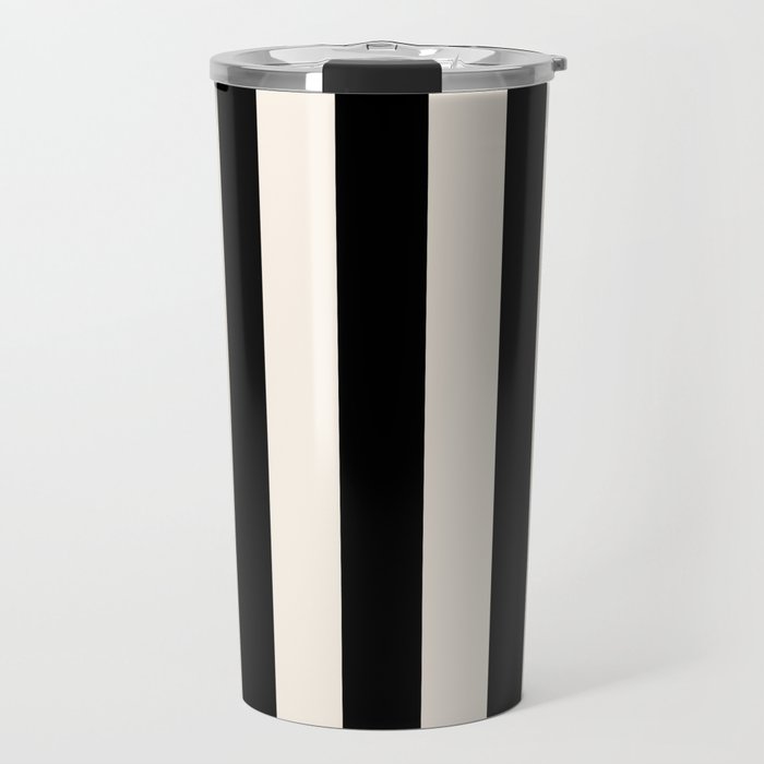 Black And Cream White Vertical Stripes Travel Mug Gallery Image 1