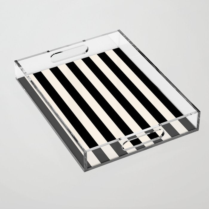 Black And Cream White Vertical Stripes Acrylic Tray Gallery Image 1